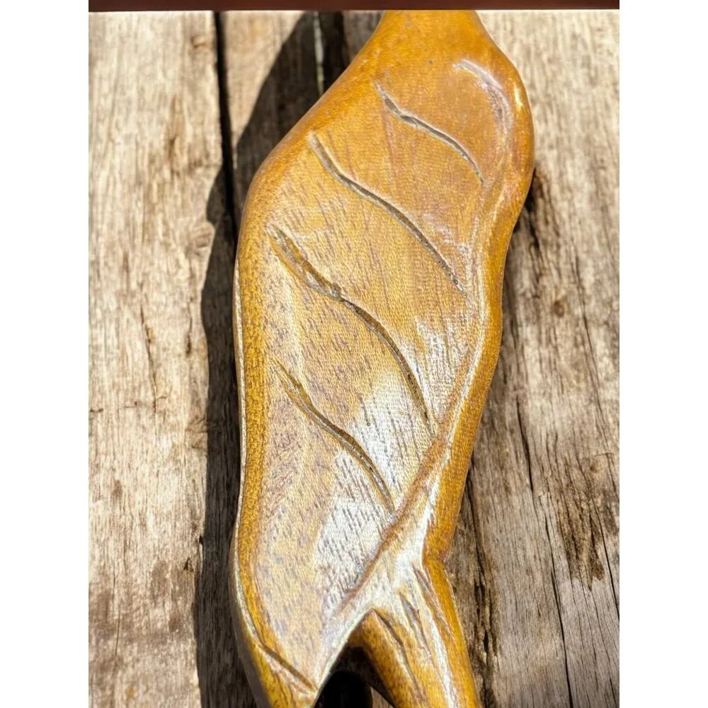 Vintage MCM Hand Carved Wood Crane 9 1/4" Tall Sculpture Figurine - Picture 5 of 8